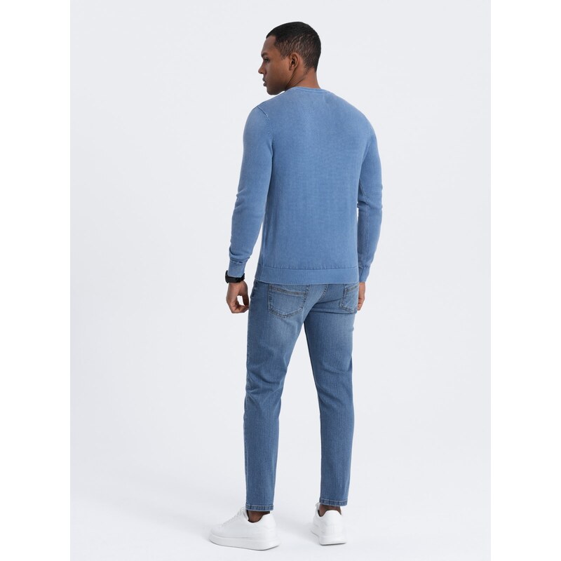Ombre Men's wash sweater with v-neck - blue