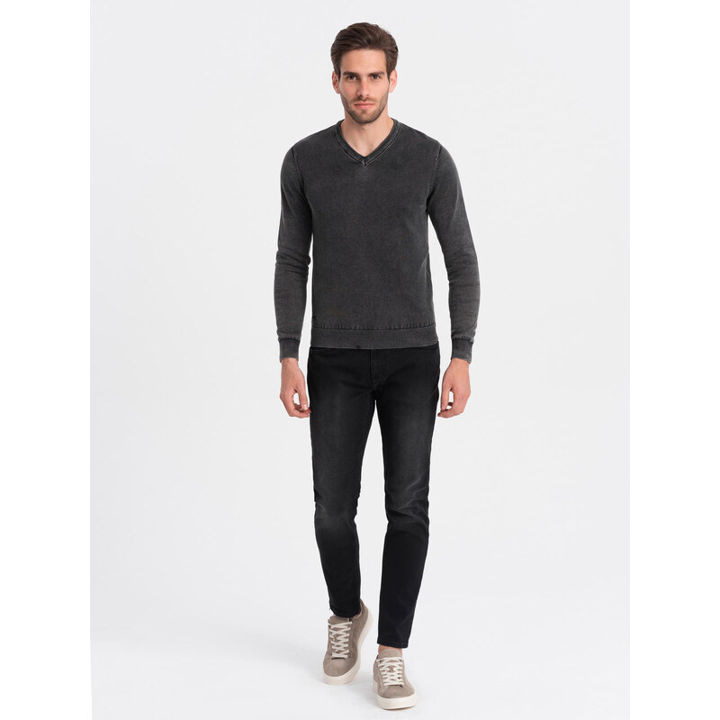 Ombre Washed men's pullover with a v-neck - black