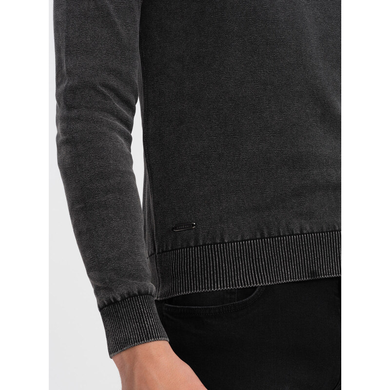 Ombre Clothing Praný pánský svetr s výstřihem do V - černý V1 OM-SWOS-0108