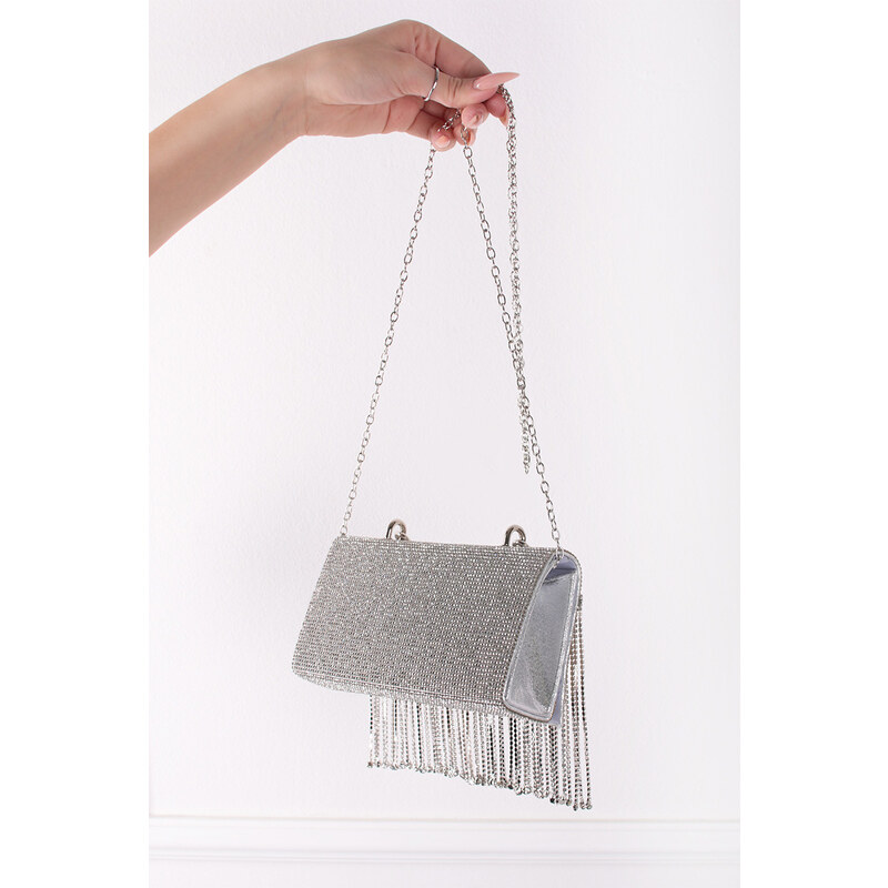 Paris Style Stříbrná společenská kabelka s kamínky Dorothea