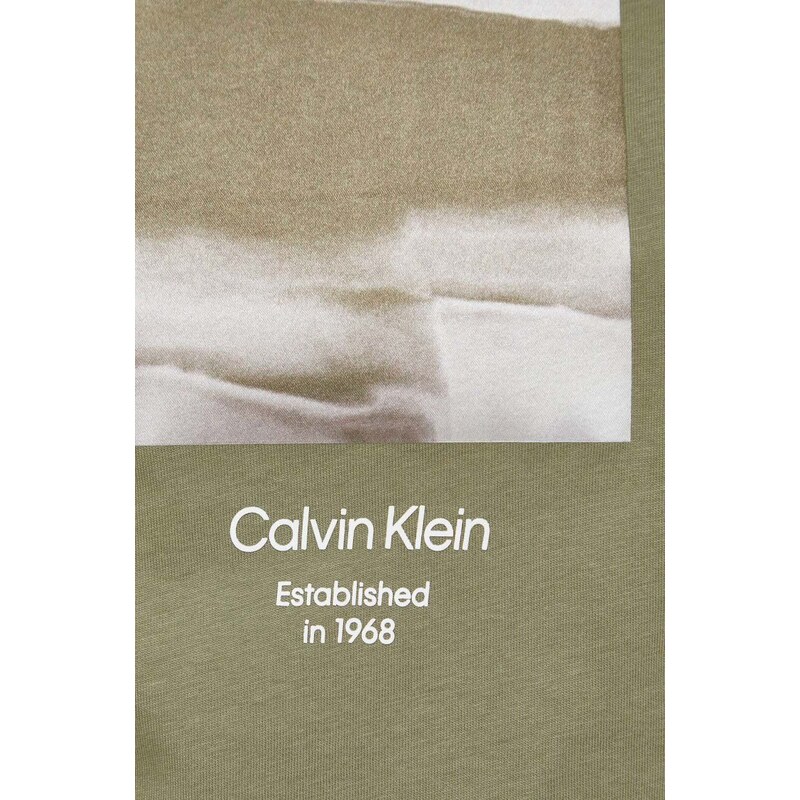 Bavlněné tričko Calvin Klein zelená barva, s potiskem