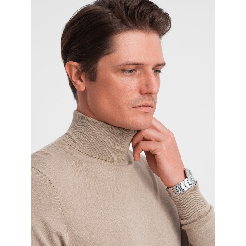 Ombre Men's knitted fitted turtleneck with viscose - beige