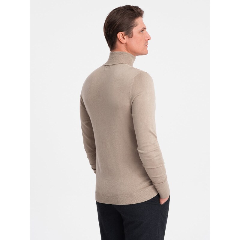 Ombre Men's knitted fitted turtleneck with viscose - beige