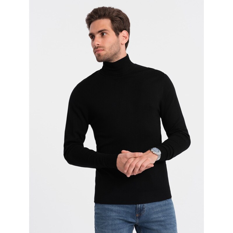 Ombre Men's knitted fitted turtleneck with viscose - black