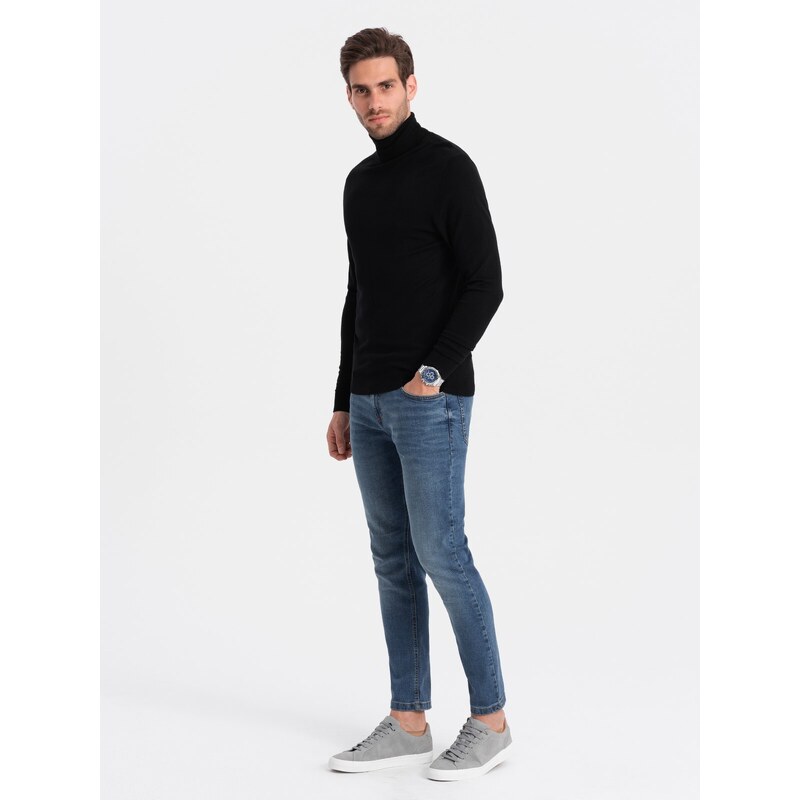 Ombre Men's knitted fitted turtleneck with viscose - black