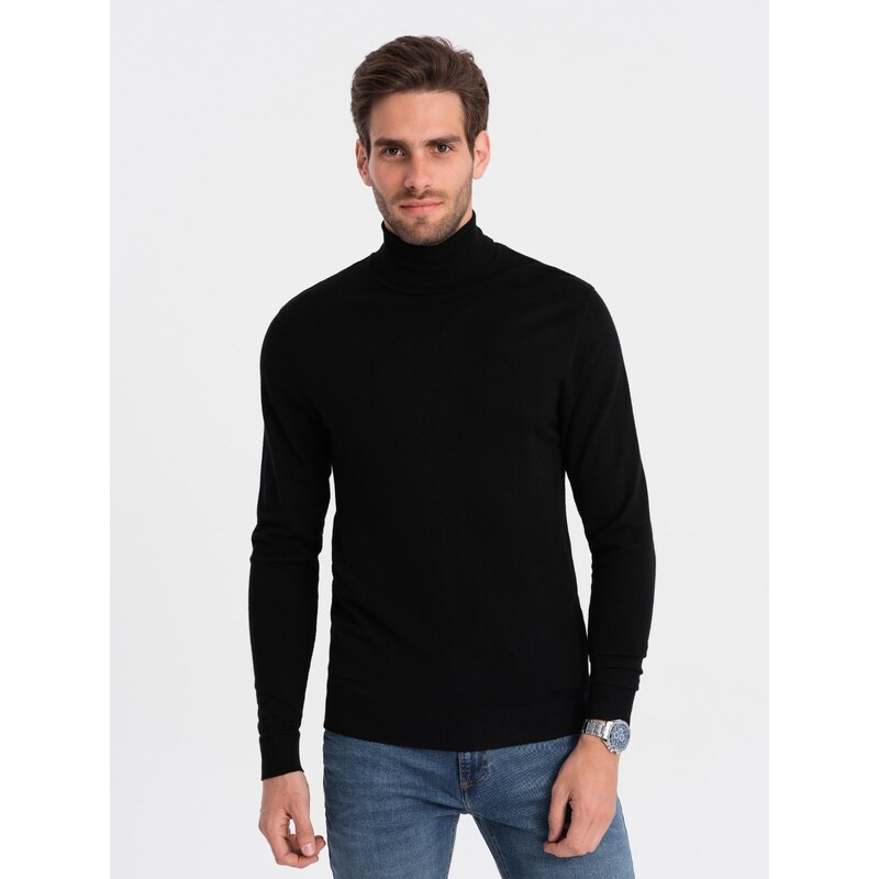 Ombre Men's knitted fitted turtleneck with viscose - black