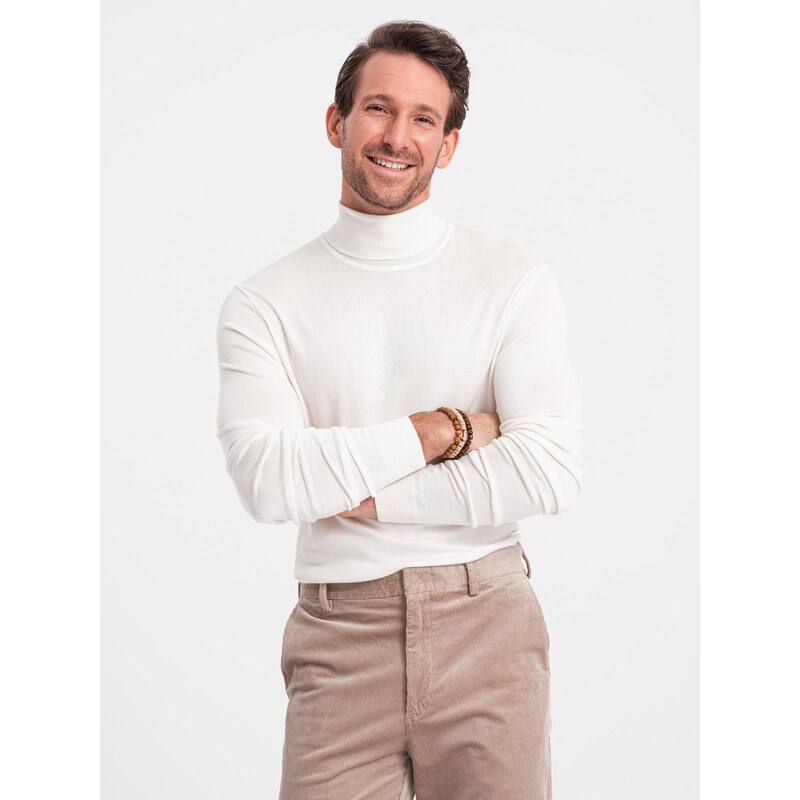 Ombre Men's knitted fitted turtleneck with viscose - ecru