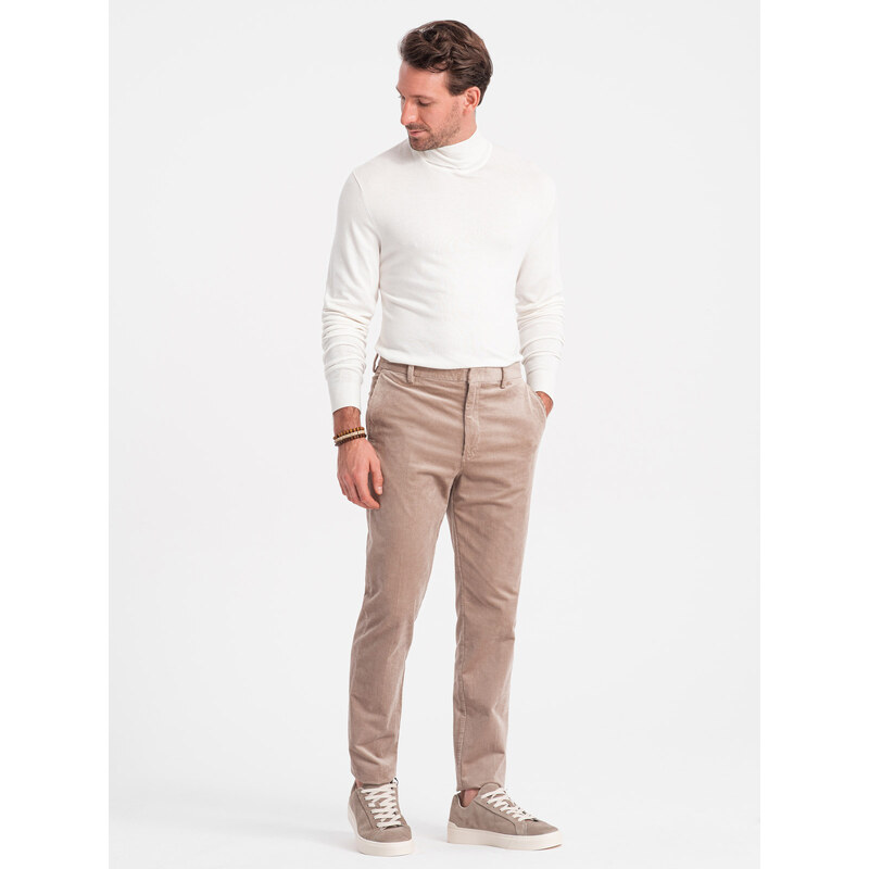 Ombre Men's knitted fitted turtleneck with viscose - ecru