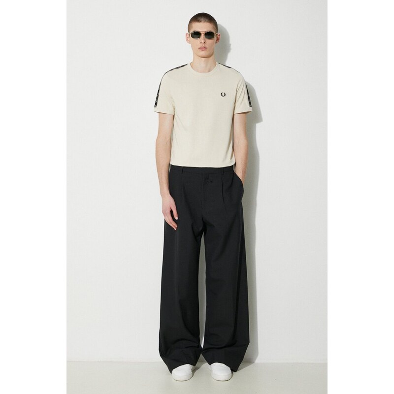 Bavlněné tričko Fred Perry Contrast Tape Ringer T-Shirt béžová barva, s aplikací, M4613.V57