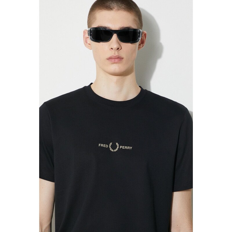 Bavlněné tričko Fred Perry Graphic Print T-Shirt černá barva, s aplikací, M7786.102