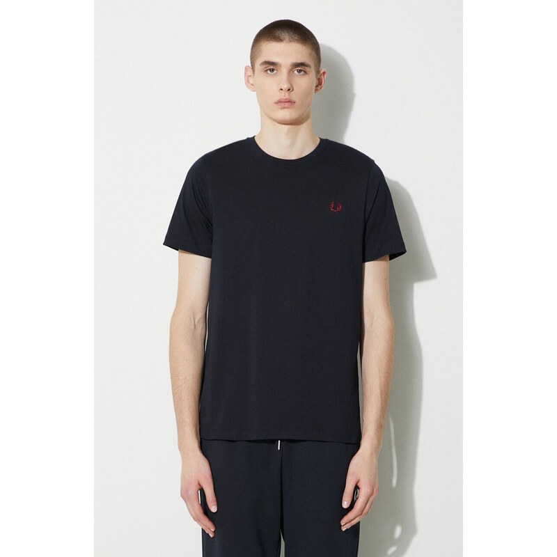 Bavlněné tričko Fred Perry Crew Neck T-Shirt tmavomodrá barva, s aplikací, M1600.V73