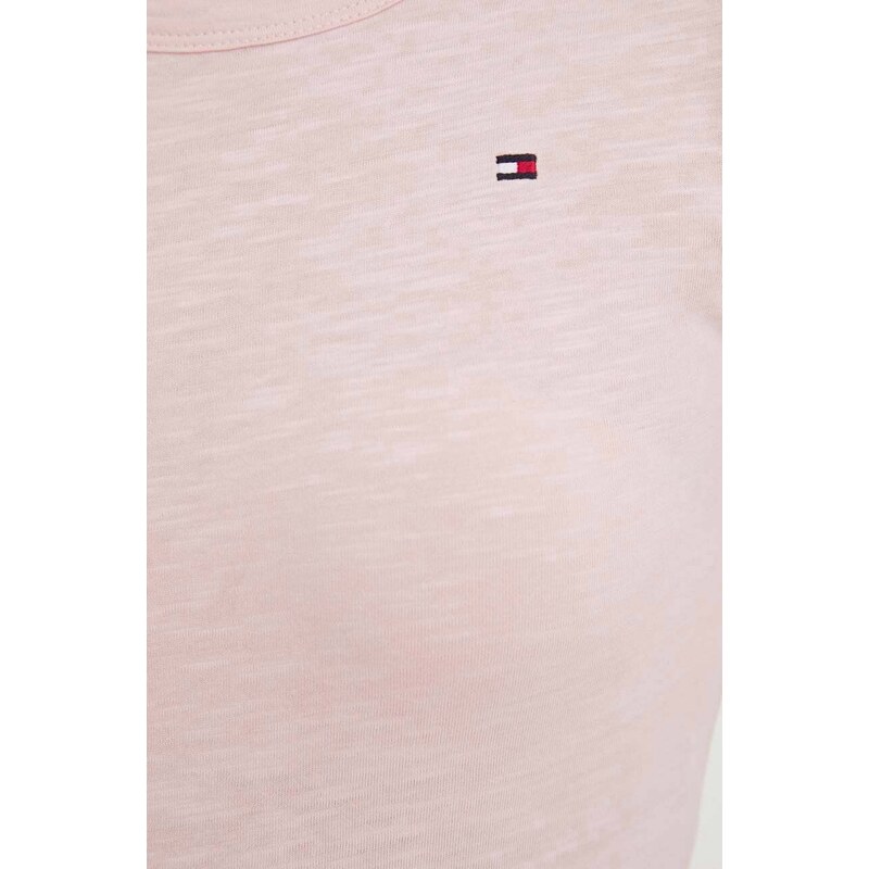 Bavlněné tričko s dlouhým rukávem Tommy Hilfiger růžová barva