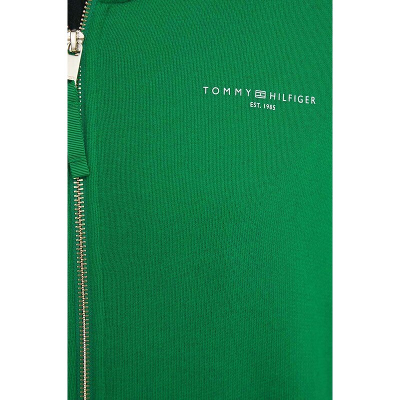 Mikina Tommy Hilfiger dámská, zelená barva, s kapucí, hladká