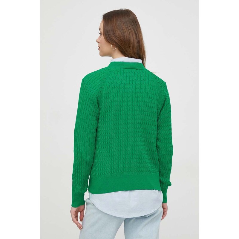 Bavlněný svetr Tommy Hilfiger zelená barva, lehký