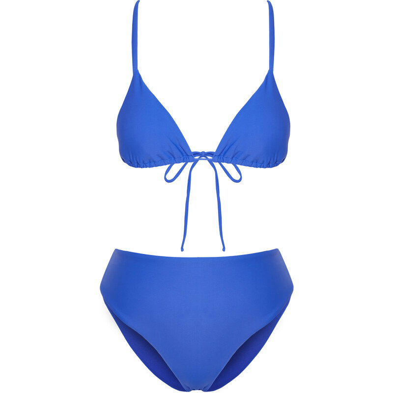 Trendyol Saxe Blue Triangle High Waist High Leg Regular Bikini Set