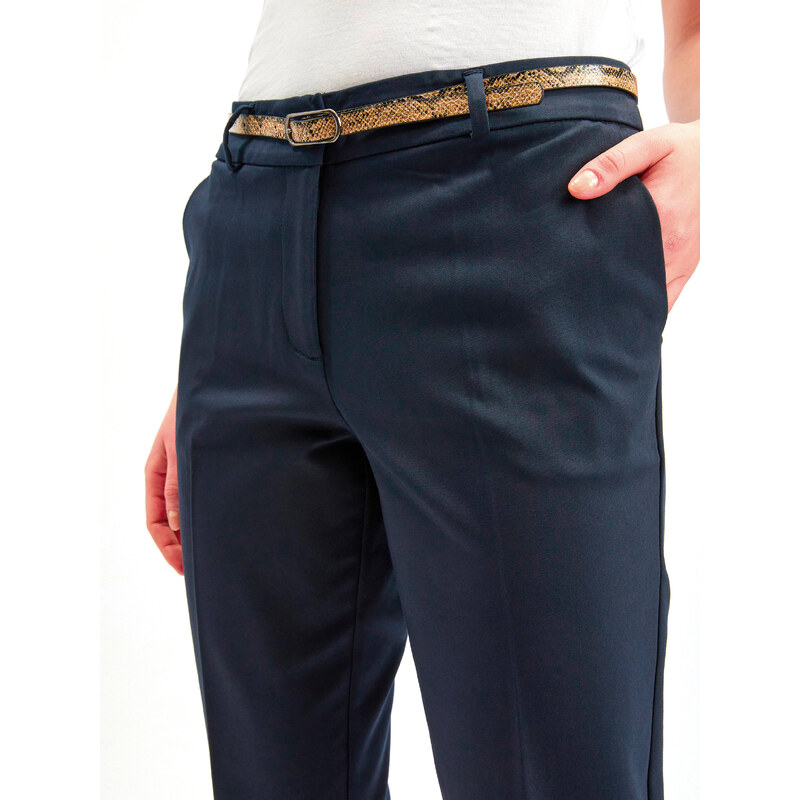 Orsay Tmavě modré dámské chino kalhoty s páskem - Dámské
