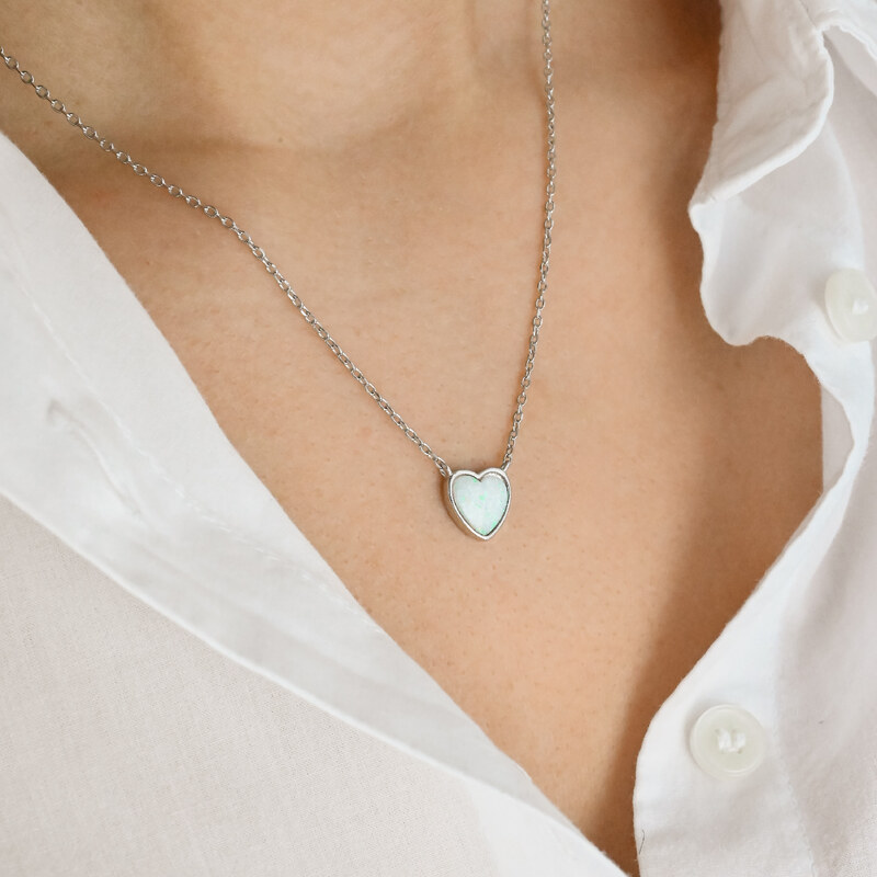 Stříbrný náhrdelník s opálovým srdíčkem - Meucci SN126