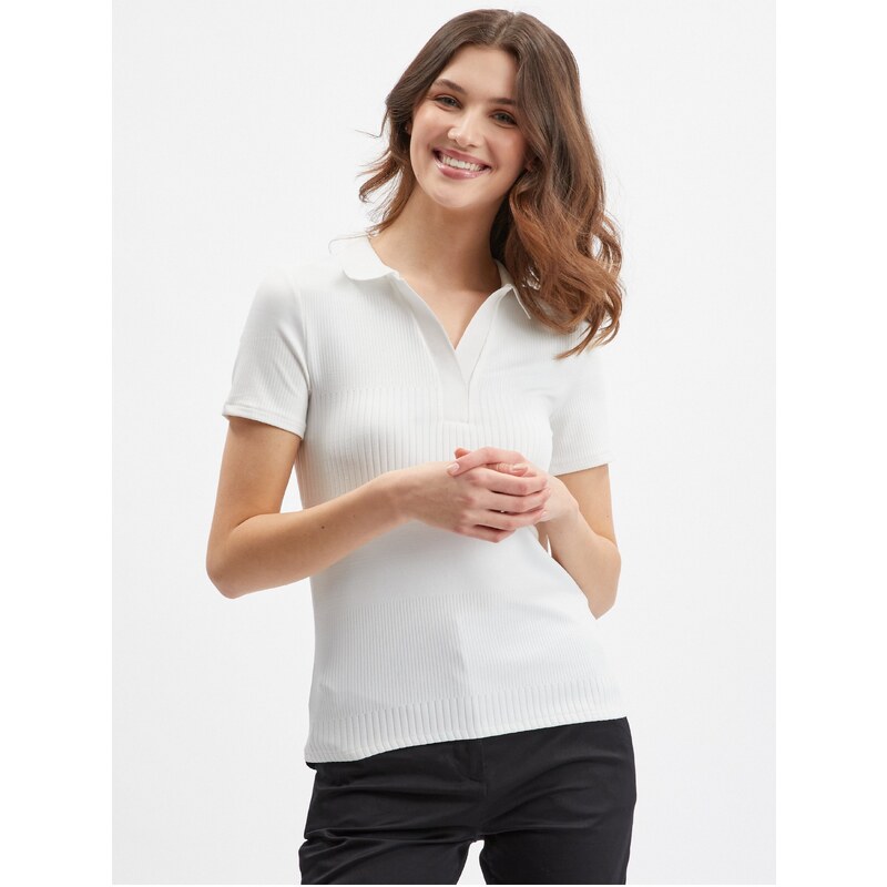 Orsay Bílé dámské úpletové polo tričko - Dámské