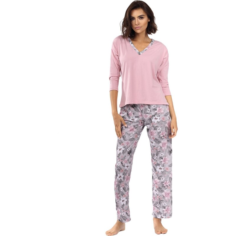 Excellent Beauty Dámské pyžamo Delisa světle růžové s květinami