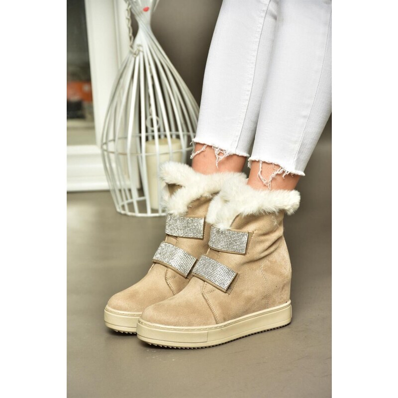 Fox Shoes R602891602 Women's Beige Suede Wedge Heels Boots