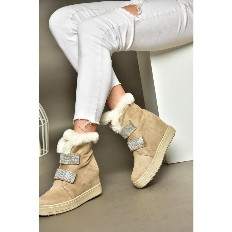 Fox Shoes R602891602 Women's Beige Suede Wedge Heels Boots