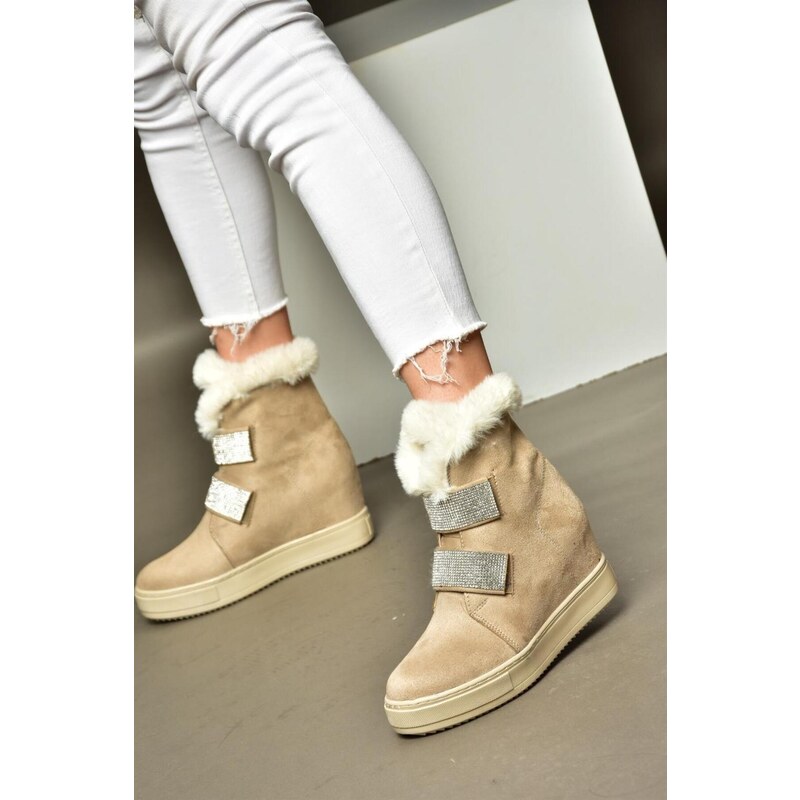 Fox Shoes R602891602 Women's Beige Suede Wedge Heels Boots