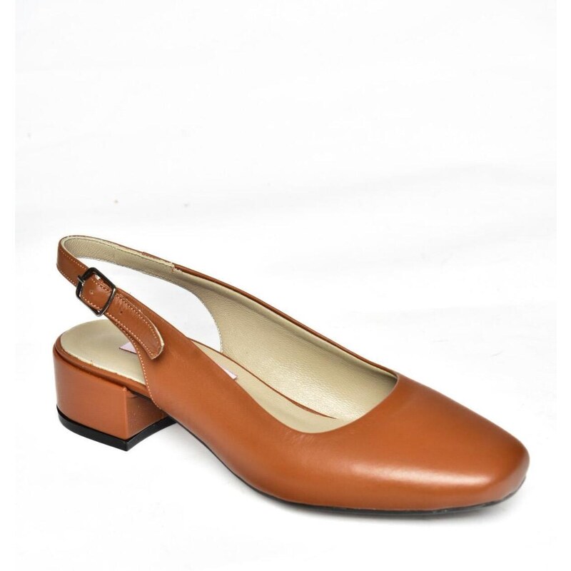 Fox Shoes Camel Genuine Leather Thick Heeled Women's Shoes