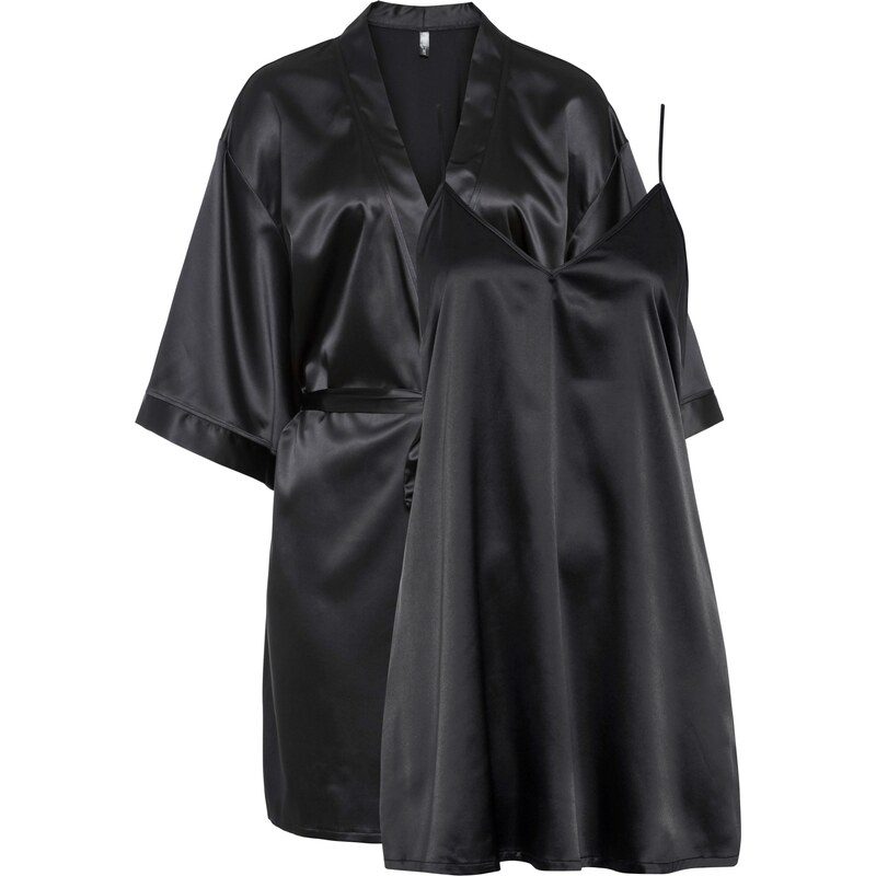 bonprix Souprava: Kimono a negližé (2dílná souprava) Černá