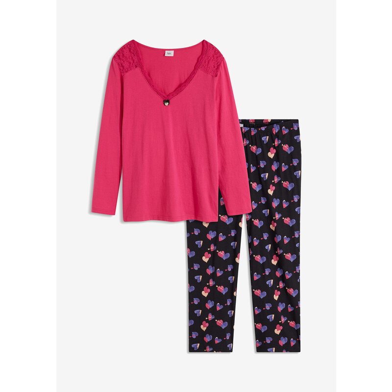 bonprix Pyžamo s krajkovým okrajem Pink