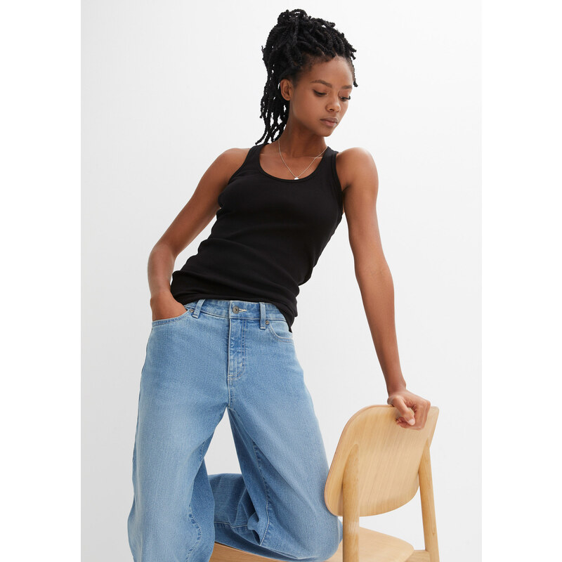 bonprix Žebrované tílko z čisté organické bavlny (2 ks v balení) černá 113661038