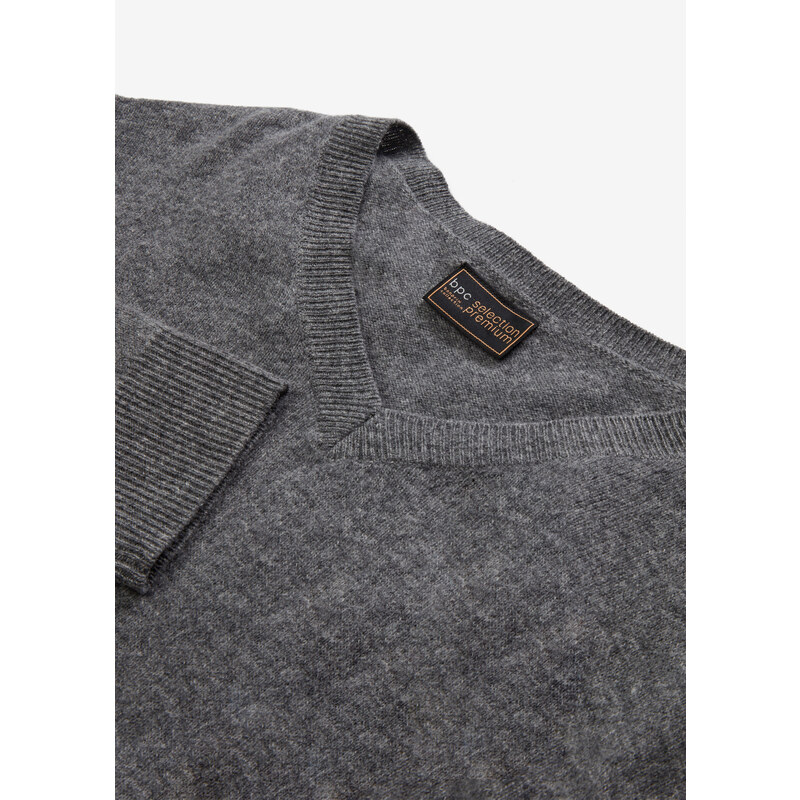 bonprix Vlněný svetr s podílem Good Cashmere Standard a výstřihem do V Šedá