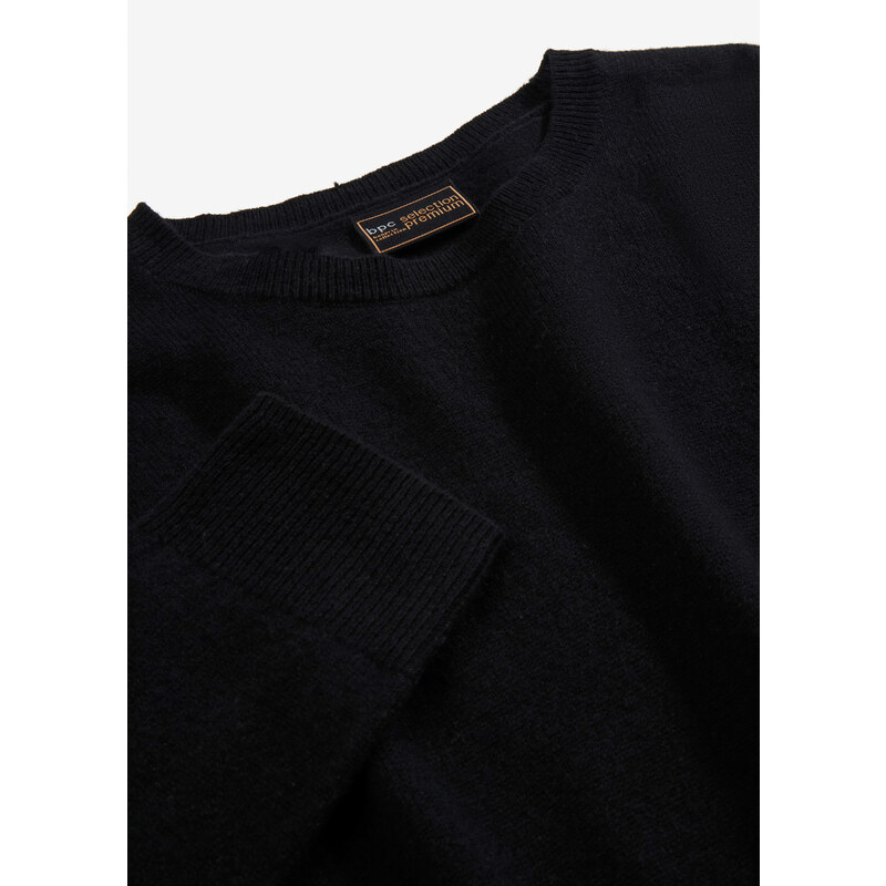 bonprix Vlněný svetr s podílem Good Cashmere Standard a kulatým výstřihem Černá