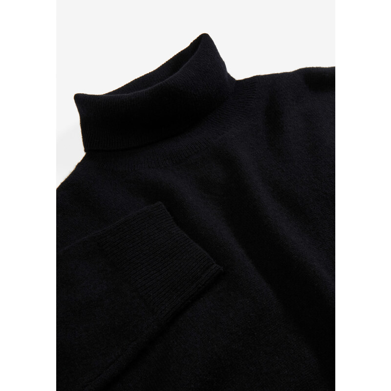bonprix Vlněný svetr s podílem Good Cashmere Standard a rolákovým límcem Černá