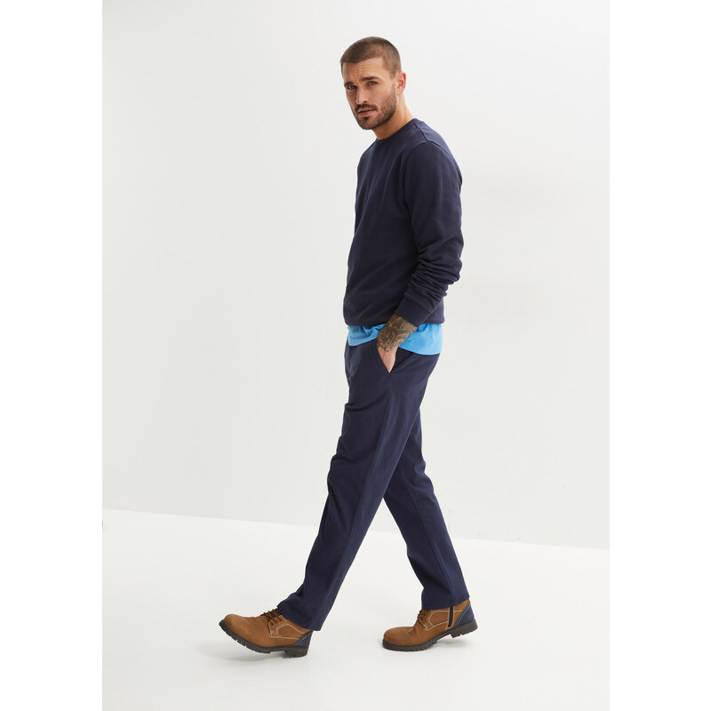 bonprix Essential Regular Fit Chino kalhoty s organickou bavlnou, Straight Modrá