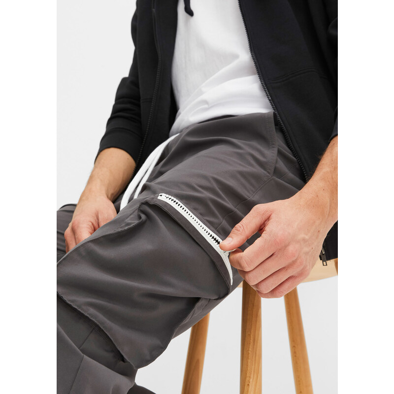 bonprix Cargo kalhoty bez zapínání z recyklovaného polyesteru Regular Fit Straight Šedá