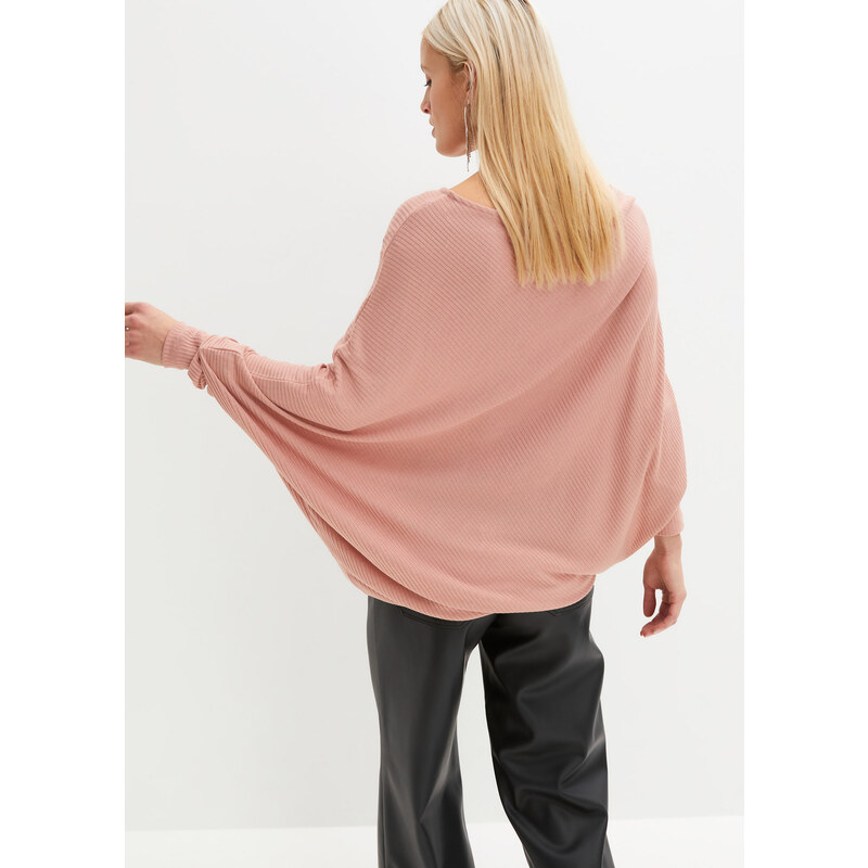 bonprix Oversize svetr s asymetrickým lemem Růžová