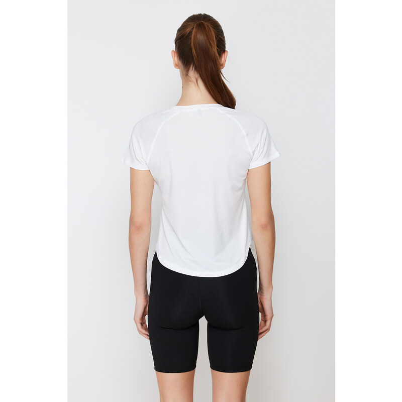 Trendyol White Reflector Print Detailed Knitted Sports T-Shirt