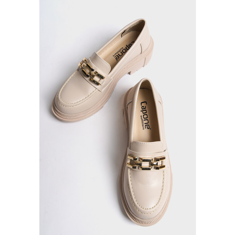 Capone Outfitters Women's Gold Buckle Detailed Loafer