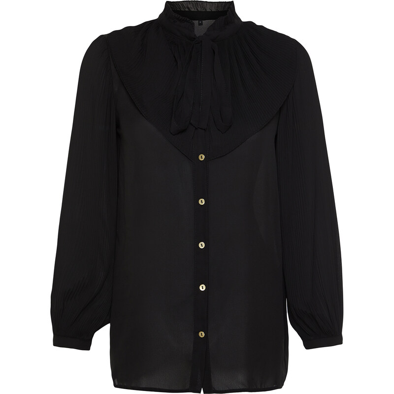 Trendyol Black Ruffled Chiffon Woven Shirt