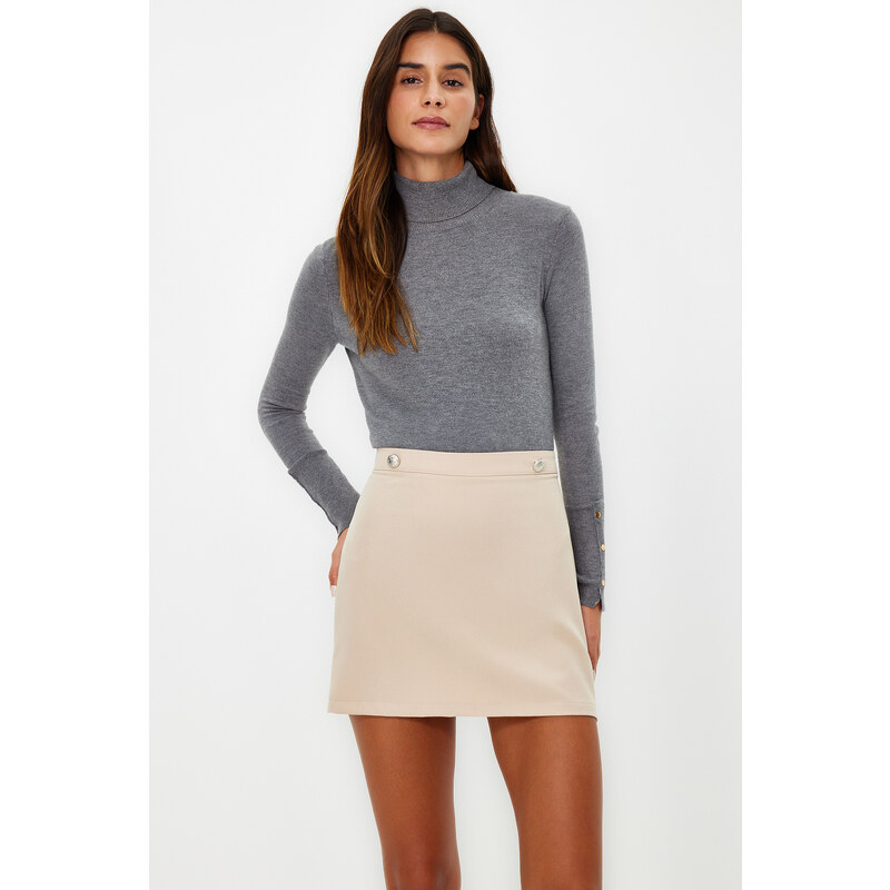 Trendyol Beige Button Detailed Mini Woven Skirt