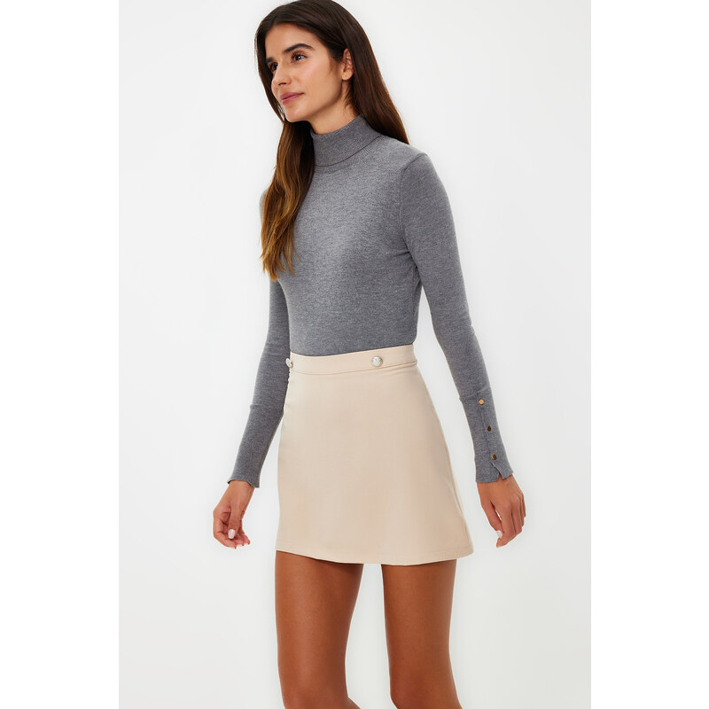 Trendyol Beige Button Detailed Mini Woven Skirt