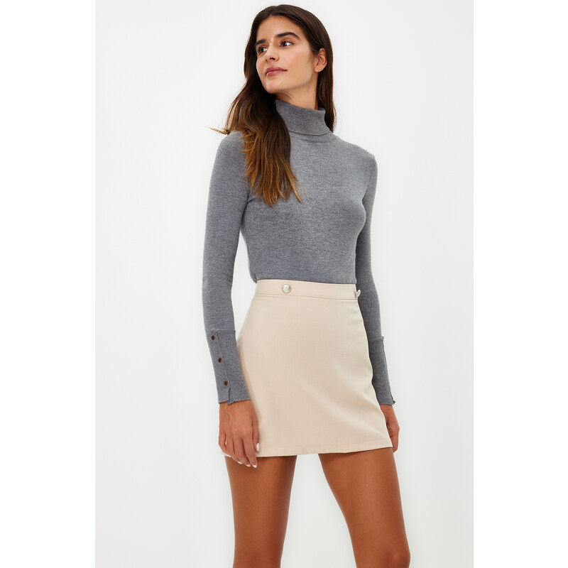 Trendyol Beige Button Detailed Mini Woven Skirt