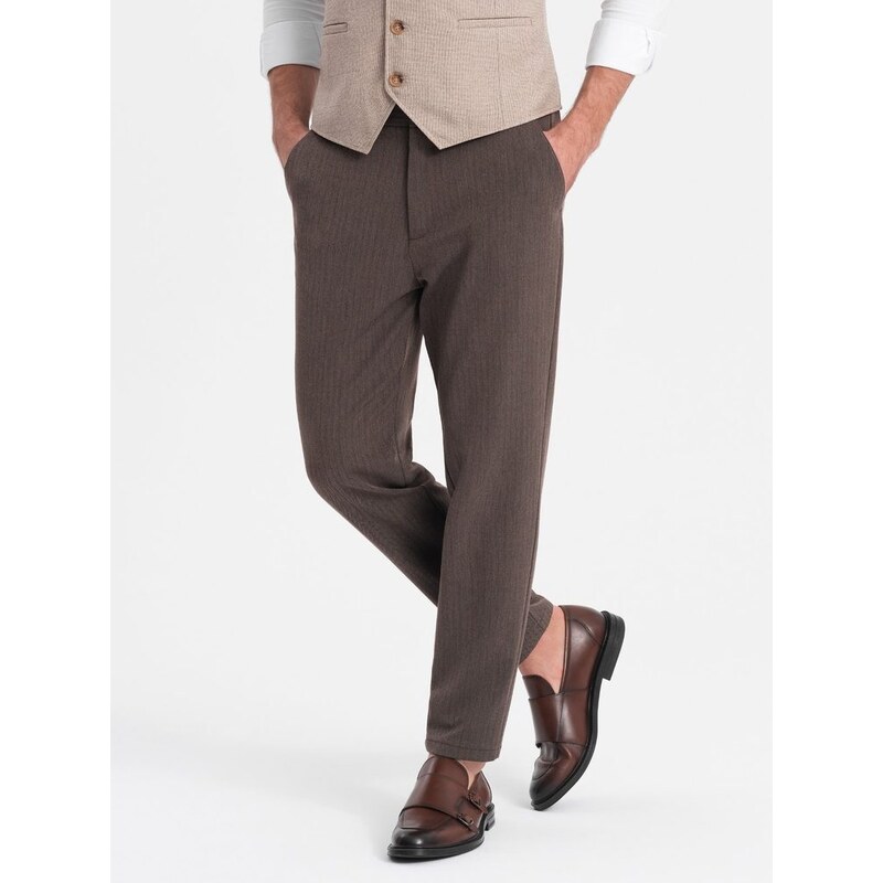 Ombre Clothing Pánské čokoládové chinos kalhoty s elastickým pasem V2 PACP-0158