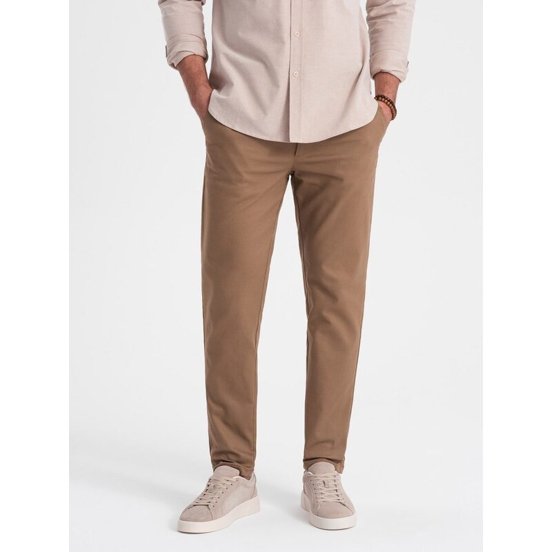 Ombre Clothing Chinos hnědé kalhoty klasického střihu s jemnou texturou V2 PACP-0190