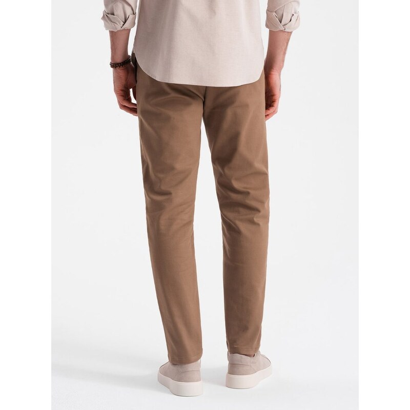 Ombre Clothing Chinos hnědé kalhoty klasického střihu s jemnou texturou V2 PACP-0190