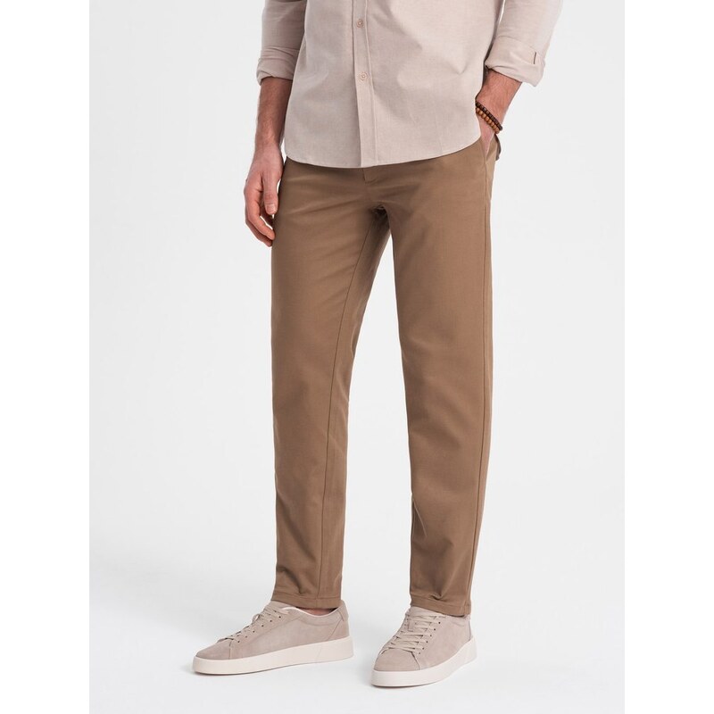 Ombre Clothing Chinos hnědé kalhoty klasického střihu s jemnou texturou V2 PACP-0190