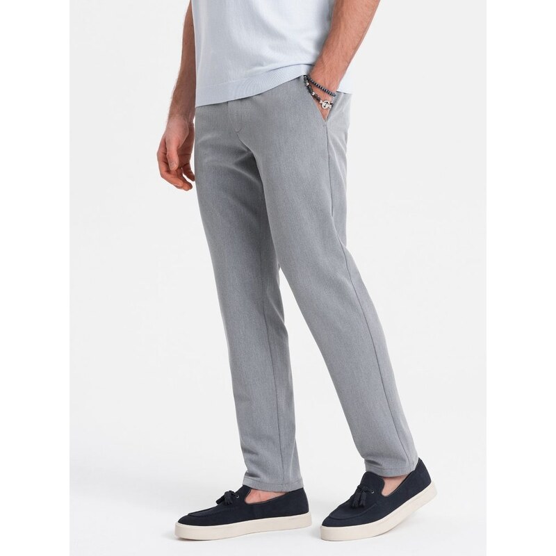 Ombre Clothing Elegantní šedé chinos kalhoty klasického střihu V1 PACP-0191