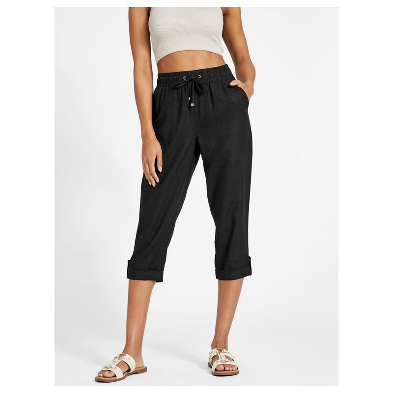 GUESS dámské lněné capri kalhoty Charlotte černé XL