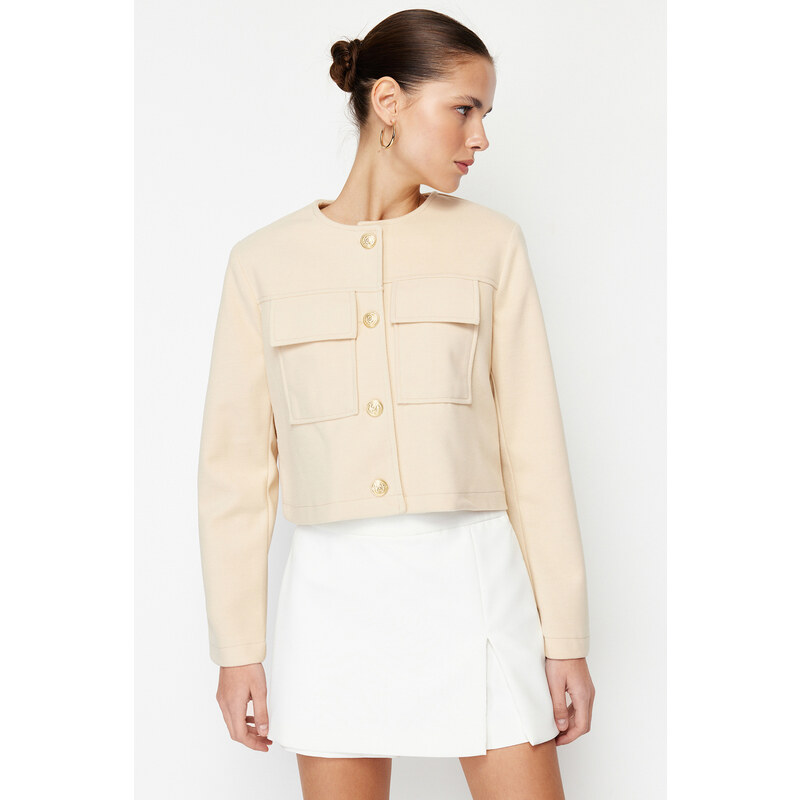 Trendyol Mink Gold Button Detailní razítkovaný kabát na bundu