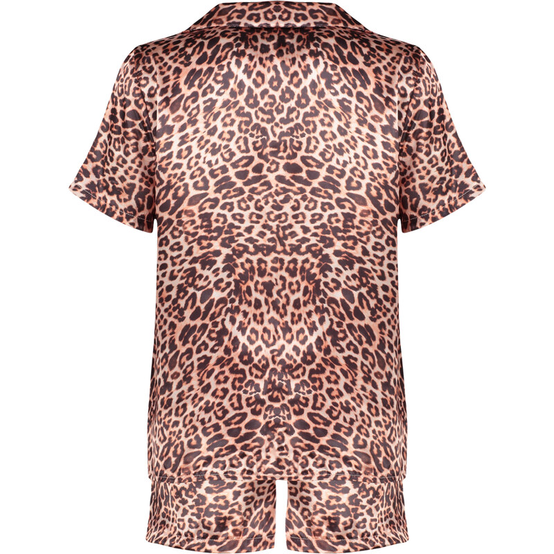 Trendyol Multicolored Leopard Patterned Satin Shirt-Shorts Woven Pajama Set